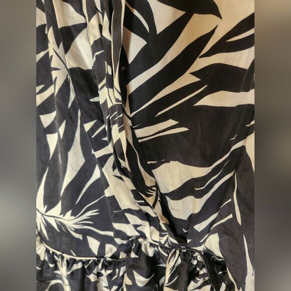 Hilo Hattie L WhiteBlack FloralPrint Ruffle SILKBlend Lined Zip Women Midi Skirt - Picture 7 of 12